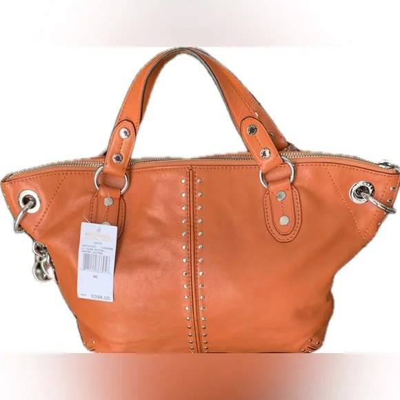 LOW START Michael Kors NWT $398.00 Retail Astor Large Chain Tangerine Satchel - Picture 3 of 9
